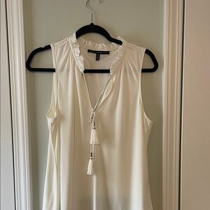 White House Black Market Ivory Sleeveless Blouse with Tassels